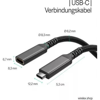 S CONN Flexline cable de extensión USB-C, conector macho USB-C a conector hembra USB-C, USB 3.2 Gen 2, 100W PD, 4K@60Hz, revestimiento textil, 1,5m, negro FL31-74006