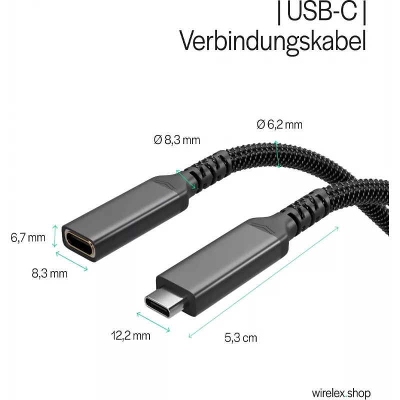 S CONN Flexline cable de extensión USB-C, conector macho USB-C a conector hembra USB-C, USB 3.2 Gen 2, 100W PD, 4K@60Hz, revestimiento textil, 1,5m, negro FL31-74006