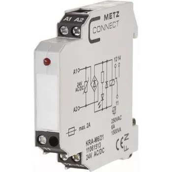 METZ CONNECT KRA-M6/21 módulo de relé de interfaz, blanco, entrada 12-24 V AC, salida 250 V AC, montaje en carril DIN 11061513