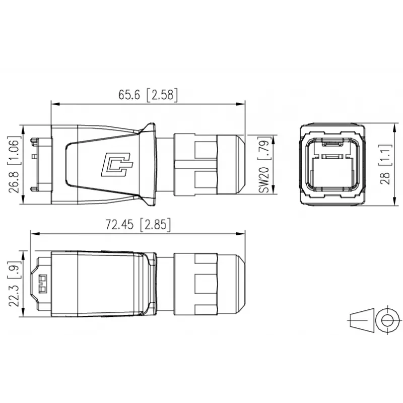METZ BTR 14010850C0ME carcasa de conector RJ45 industrial IP67 V14, push-pull, vacía