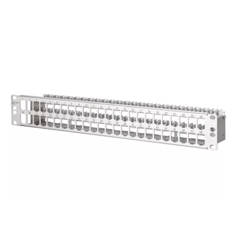 METZ CONNECT 130924-00-E MPP48 Panel de parcheo de 48 puertos, acero inoxidable, 1,5U, sin equipar