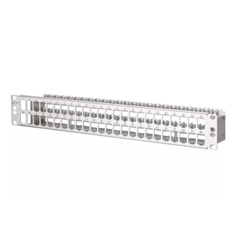 METZ CONNECT 130924-00-E MPP48 Panel de parcheo de 48 puertos, acero inoxidable, 1,5U, sin equipar