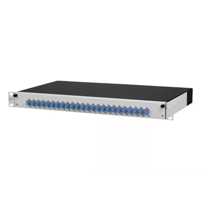 METZ CONNECT 1502697424-E panel de parcheo 24 puertos 1U Cat.6A apantallado, IDC sin herramientas, gris claro