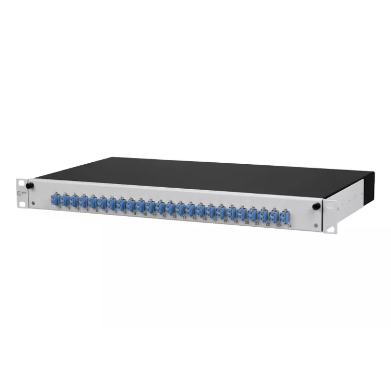 METZ CONNECT 1502697424-E panel de parcheo 24 puertos 1U Cat.6A apantallado, IDC sin herramientas, gris claro