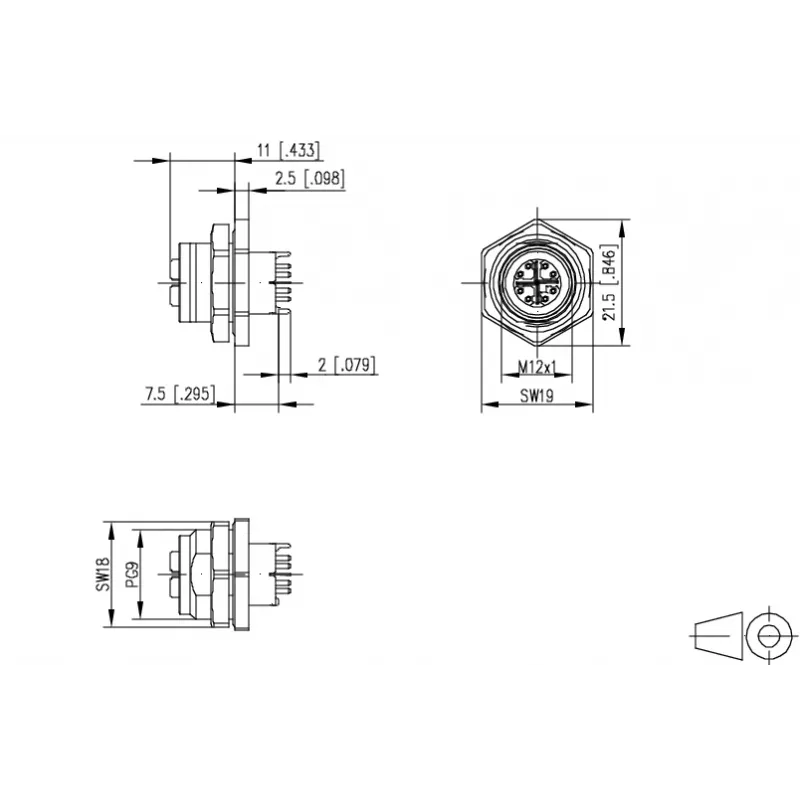 METZ CONNECT M12 BU8 371 - Toma empotrable M12, 8 polos, codificación A, conector hembra, montaje posterior, pines de soldadura, IP67