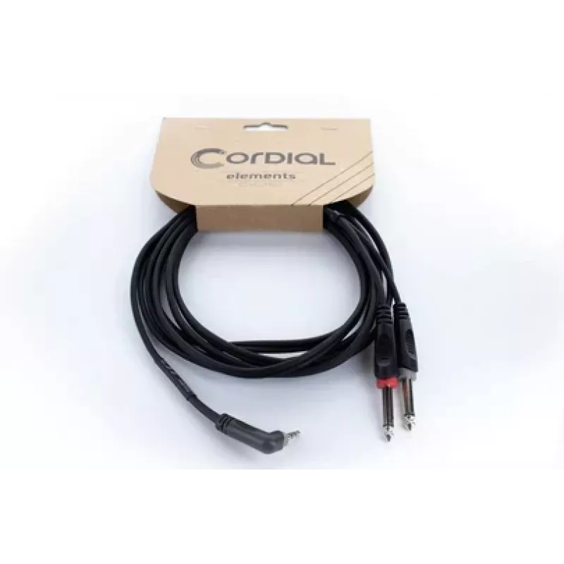 Cordial 14869 cable adaptador en Y de audio 3,5mm jack estéreo a 2x 6,3mm jack mono 5m negro
