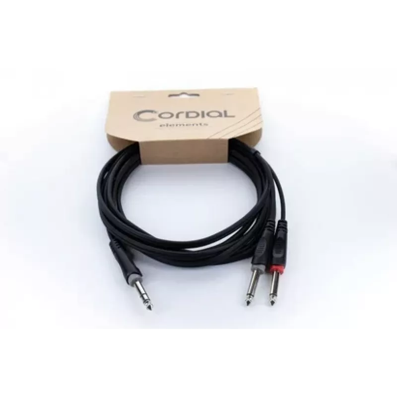 Cordial 14876 cable adaptador en Y de audio 6,3 mm jack estéreo a 2x 6,3 mm jack mono 1 m negro