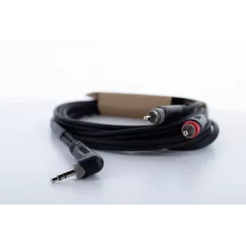 Cordial 14858 cable adaptador en Y de audio 3,5mm jack estéreo a 2x RCA phono, 1m, cable gemelo de PVC negro