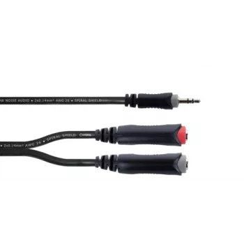 Cordial 14892 cable adaptador en Y de audio, conector macho jack estéreo 3,5 mm a dos conectores hembra jack mono 6,3 mm, 0,3 m, PVC negro