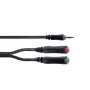 Cordial 14892 cable adaptador en Y de audio, conector macho jack estéreo 3,5 mm a dos conectores hembra jack mono 6,3 mm, 0,3 m, PVC negro