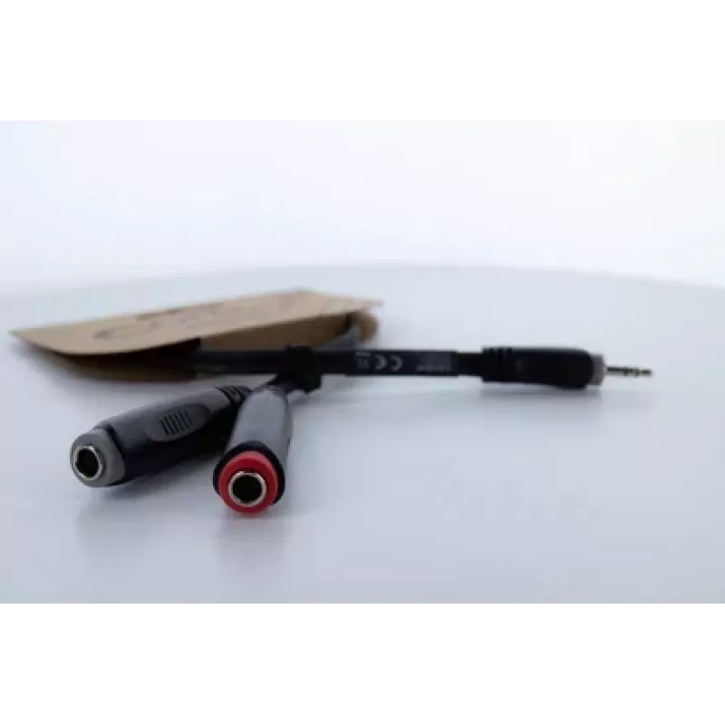 Cordial 14892 cable adaptador en Y de audio, conector macho jack estéreo 3,5 mm a dos conectores hembra jack mono 6,3 mm, 0,3 m, PVC negro