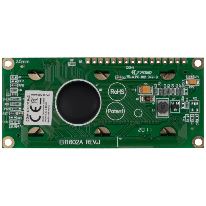 Módulo de pantalla OLED 16x2 JOY-IT COM-OLED16X2, blanco, I2C, SSD1306, compatible con Arduino y Raspberry Pi