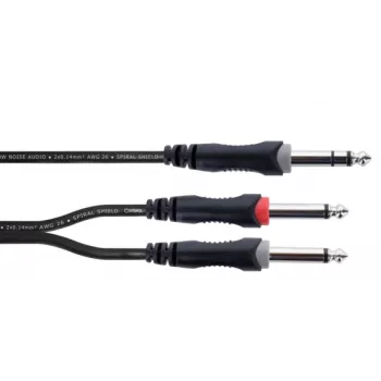 Cable adaptador en Y de audio Cordial 14877 conector macho jack 6,3 mm estéreo a 2x conector macho jack 6,3 mm mono 1,5 m negro PVC cable twin