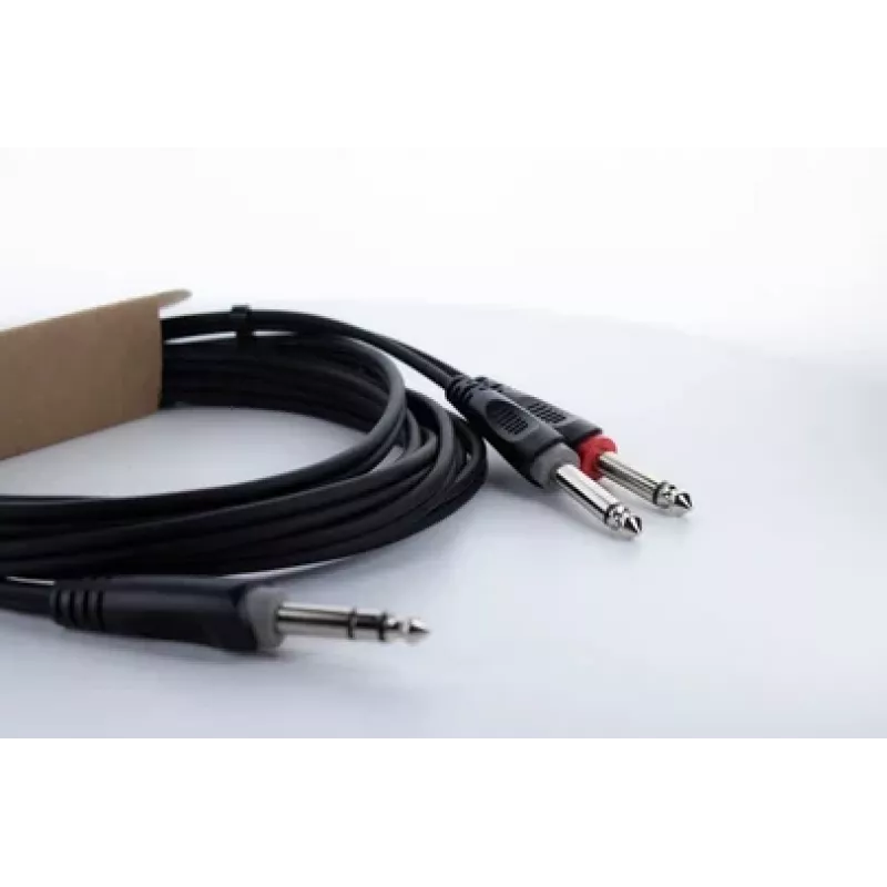 Cable adaptador en Y de audio Cordial 14877 conector macho jack 6,3 mm estéreo a 2x conector macho jack 6,3 mm mono 1,5 m negro PVC cable twin