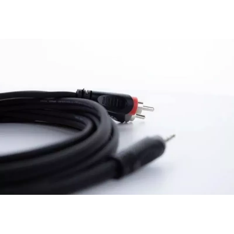 Cable adaptador en Y de audio Cordial 14856 de jack de 3,5 mm a 2x RCA, 3 m, PVC negro, cable gemelo