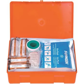 Botiquín de primeros auxilios Söhngen DIN 13157 3003045 naranja ABS resistente a impactos con soporte de pared