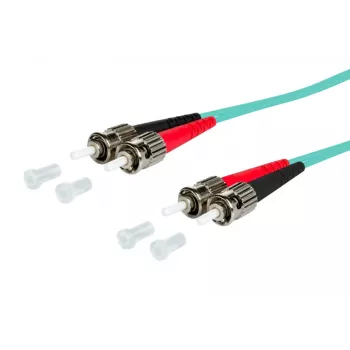METZ BTR 151J1AOAO10E Cable de parcheo de fibra óptica OpDAT OM3 dúplex ST-ST multimodo, 1 m aqua, cubierta LSZH