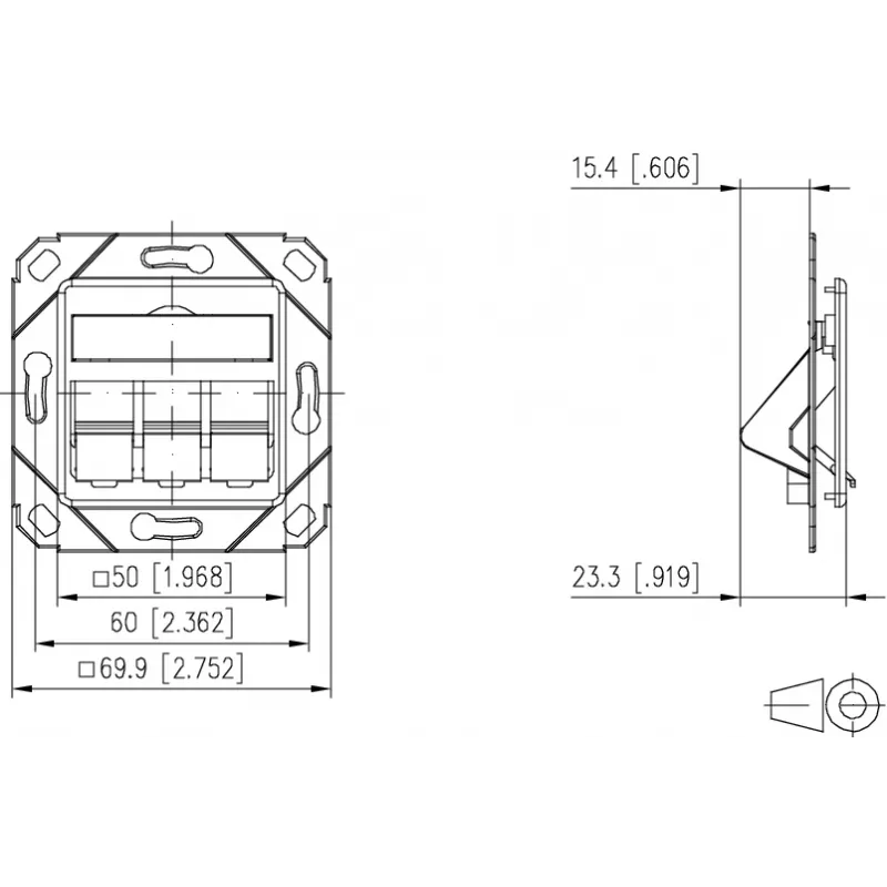 METZ BTR 130B20D31102KE Caja empotrable vacía Keystone de 3 puertos según estándar alemán, blanco puro