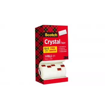 Cinta adhesiva 3M Scotch Crystal Clear, 19 mm x 33 m, 14 rollos (12 + 2 gratis) 6-1933R14