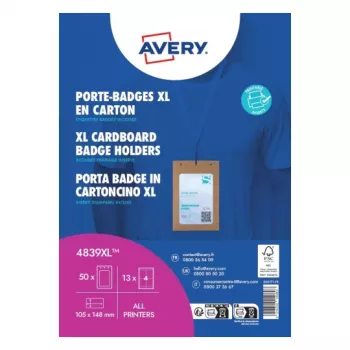 Set de portanombres Avery 4839XL con cordón, A6, 105 x 148 mm, 50 sets, cordones azules
