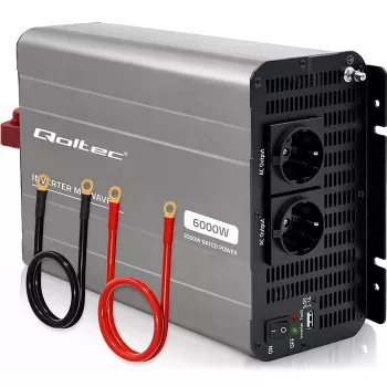 Inversor de onda sinusoidal modificada Qoltec 12V a 230V 3000W/6000W con USB, compatible con LiFePO4 GEL AGM