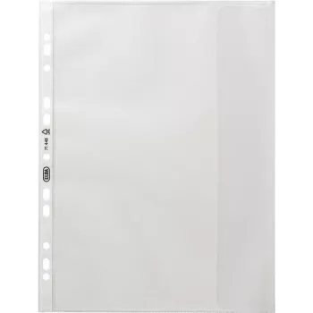 ELBA funda de prospecto XXL, DIN A4, PP, 0,09 mm, gofrado, apertura lateral derecha, con solapa, apta para documentos, perforación Euro (71443)