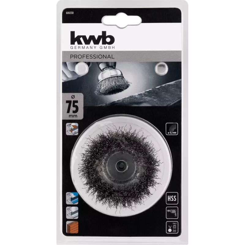 kwb cepillo de vaso - nudo trenzado - 0,3 mm - 6 mm - 7,5 cm - metal - piedra - metal (606330)