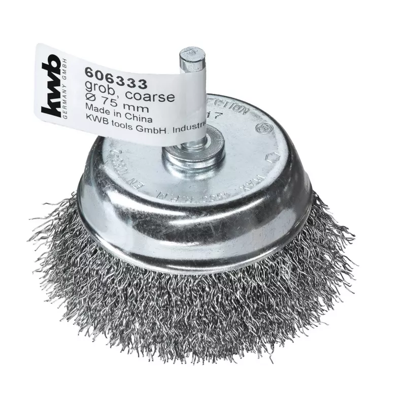 KWB 606333 cepillo de copa de alambre de acero HSS trenzado, 50 mm de diámetro, vástago de 6 mm, para taladradoras y atornilladores de batería