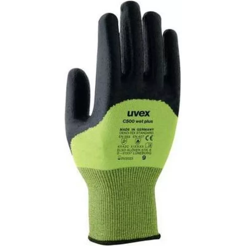Uvex Handschutz Strick-HS C500 wet plus guantes de protección anticorte, talla 7, antracita/lima 6049607