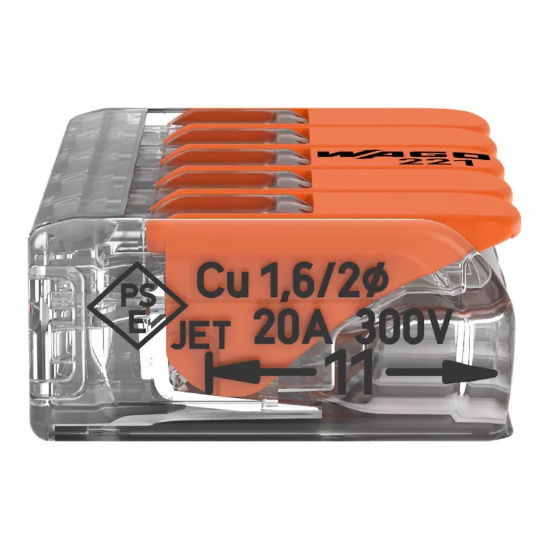 WAGO 221-415 COMPACT regleta de conexión 5 conductores 4 mm², pack de 25