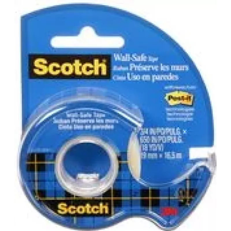 3M Scotch cinta Wall-Safe con dispensador manual, 19mm x 16,5m, transparente, despegable sin residuos 183-EFDG