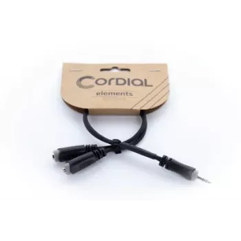 Cordial 14883 cable adaptador en Y estéreo de 3,5 mm, 1x conector macho jack a 2x conector hembra jack, 0,3 m, negro