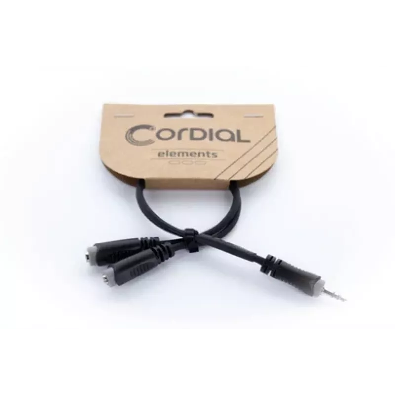Cordial 14883 cable adaptador en Y estéreo de 3,5 mm, 1x conector macho jack a 2x conector hembra jack, 0,3 m, negro