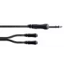 Cordial 14886 cable adaptador en Y de audio conector macho jack estéreo de 6,3 mm a 2x conectores hembra jack estéreo de 3,5 mm 0,3 m cable doble de PVC negro