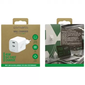 4smarts PDPlug SiC Dual 45W 2C cargador de pared blanco