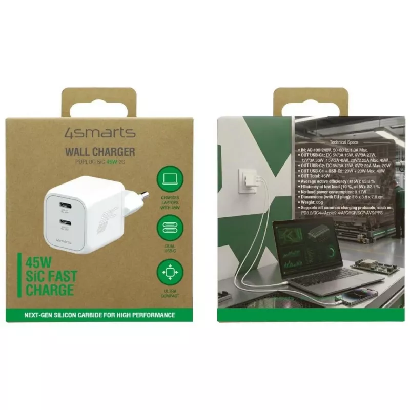 4smarts PDPlug SiC Dual 45W 2C cargador de pared blanco
