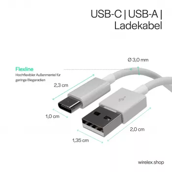 Flexline cable USB de carga y sincronización, USB-A a USB-C, 2.0, ABS, blanco, 0,5m (FL31-13040)