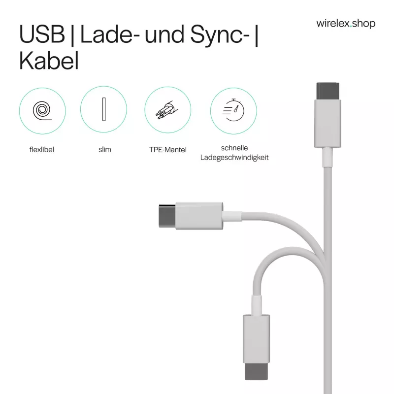 Flexline cable USB de carga y sincronización, USB-A a USB-C, 2.0, ABS, blanco, 0,5m (FL31-13040)