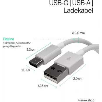 FLEXLINE FL31-13043 cable USB-A a USB-C de carga y sincronización, 2.0, ABS, blanco, 2m