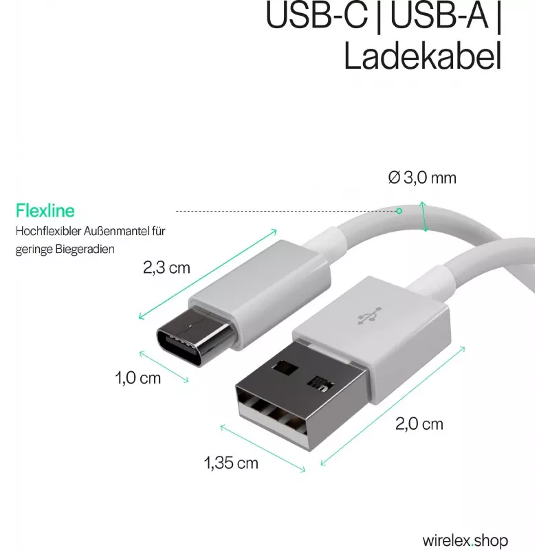 FLEXLINE FL31-13043 cable USB-A a USB-C de carga y sincronización, 2.0, ABS, blanco, 2m