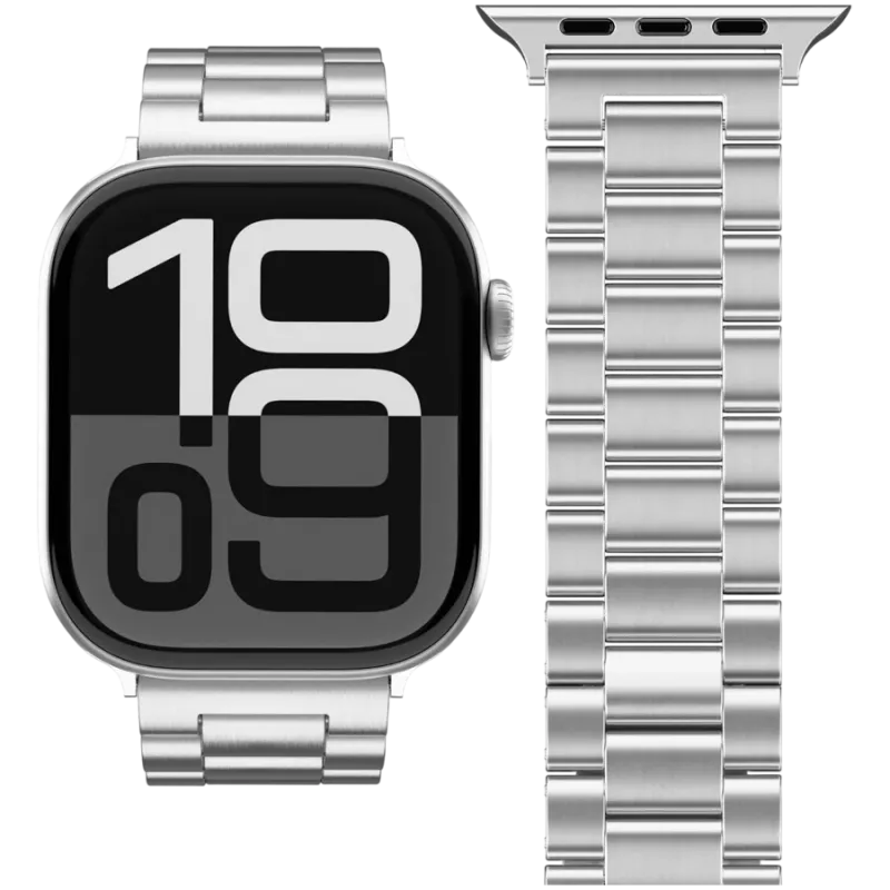 VONMÄHLEN Link correa 2 para Apple Watch 44/45/46/49mm, acero inoxidable, plata