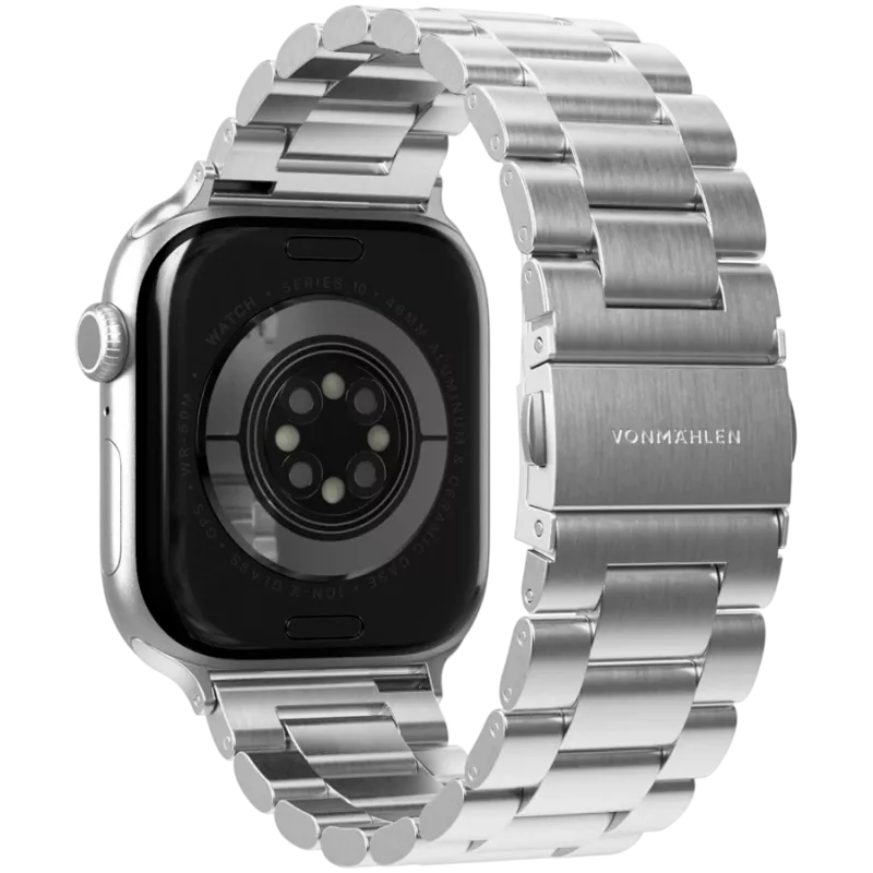 VONMÄHLEN Link correa 2 para Apple Watch 44/45/46/49mm, acero inoxidable, plata