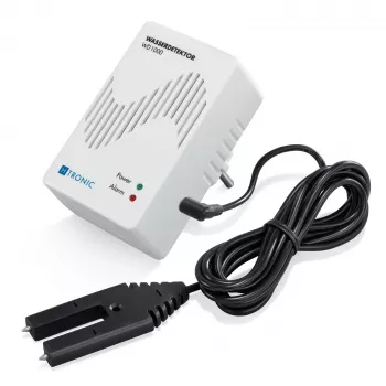H-Tronic 1114720 Detector de agua con sensor externo, conector macho, 230V AC, alarma acústica 85 dB, salida de relé, cable de sensor 2m