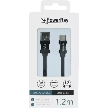 PowerRay cable de datos y carga USB-C a USB-A, 1,2 m, textil negro PR-DCUC120TBK