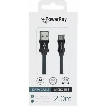 PowerRay cable de datos USB a Micro-USB 2,0 m trenzado negro PR-DCUM200TBK