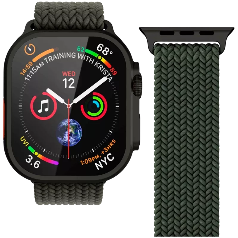 VONMÄHLEN Woven Loop para Apple Watch 44/45/46/49mm, verde oliva negro