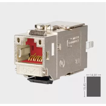 METZ CONNECT C6Amodul K 180° 25G keystone jack, apantallado, Cat.6A, 25 Gigabit Ethernet, IDC sin herramientas, zamak, certificado GHMT 130B21-25-E