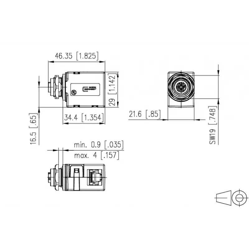 METZ MWN911A115 Conector macho/hembra M12 codificado A de 4 polos para sensor/actuador, montaje en panel, conector macho a conector hembra, IP67