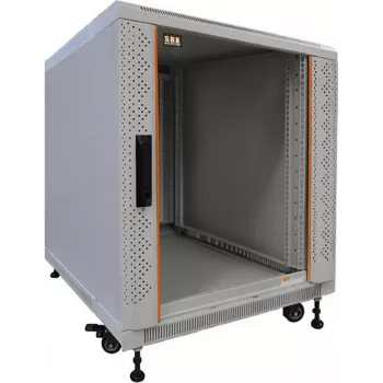 IT-BUDGET Rack de red de 19 pulgadas SRK 12U 600x800 mm gris claro flatpack con puertas de cristal/acero