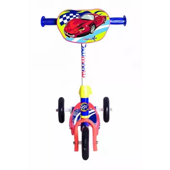 MUUWMI AU 506 Patinete infantil Racing de 3 ruedas para niños a partir de 3 años, azul/rojo, ruedas delanteras con LED, manillar ajustable 58-68 cm, máx. 20 kg